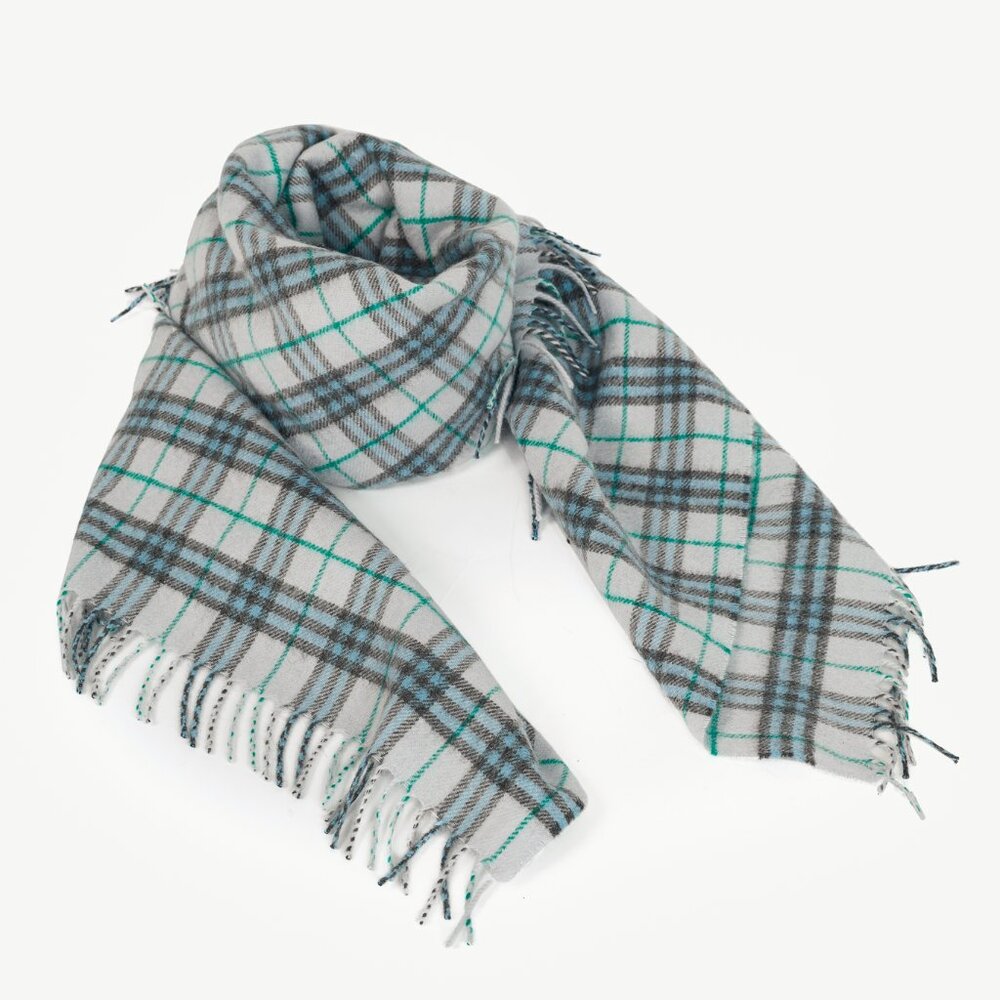 Burberry Light Blue Plaid Cashmere Scarf